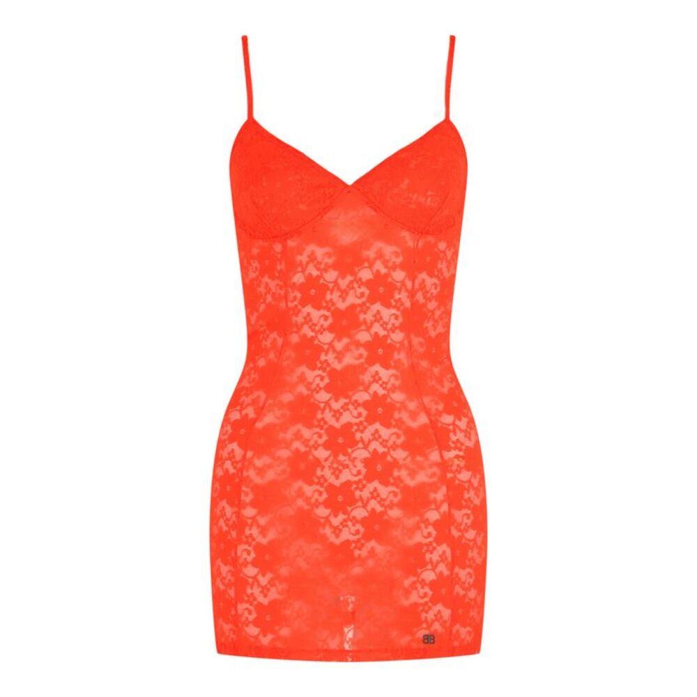 Balenciaga Short Lace Dress Orange Womens